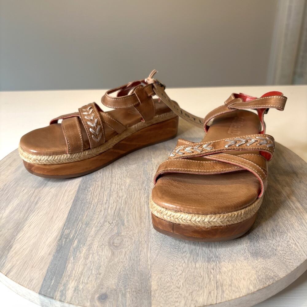 Bed Stu Necessary Wedge Sandals Tan Rustic Nectar Lux Leather Women’s Size 6 - Picture 5 of 12